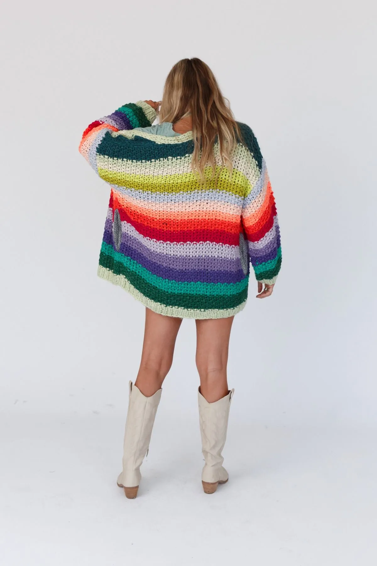 Wrapped up in Color Knit Cardigan - Green Multi