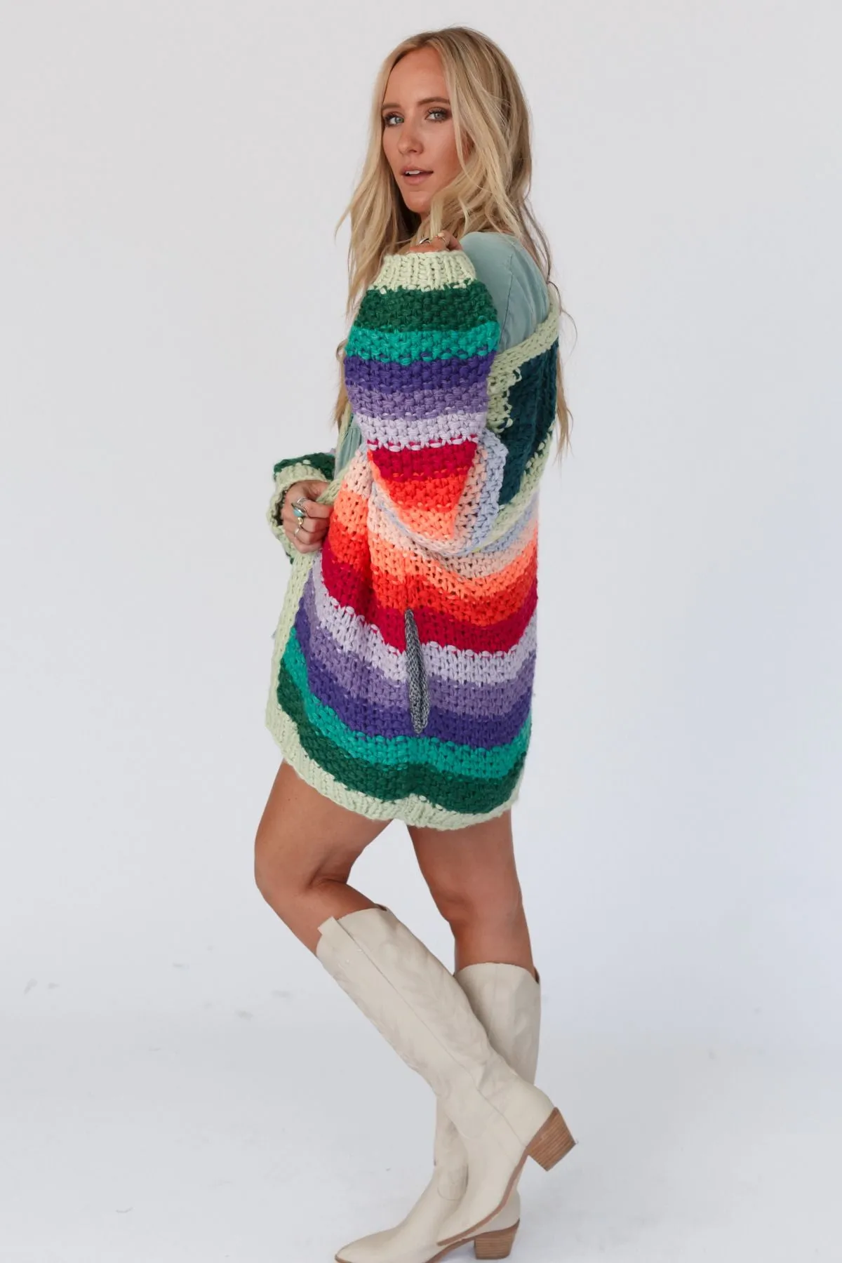 Wrapped up in Color Knit Cardigan - Green Multi