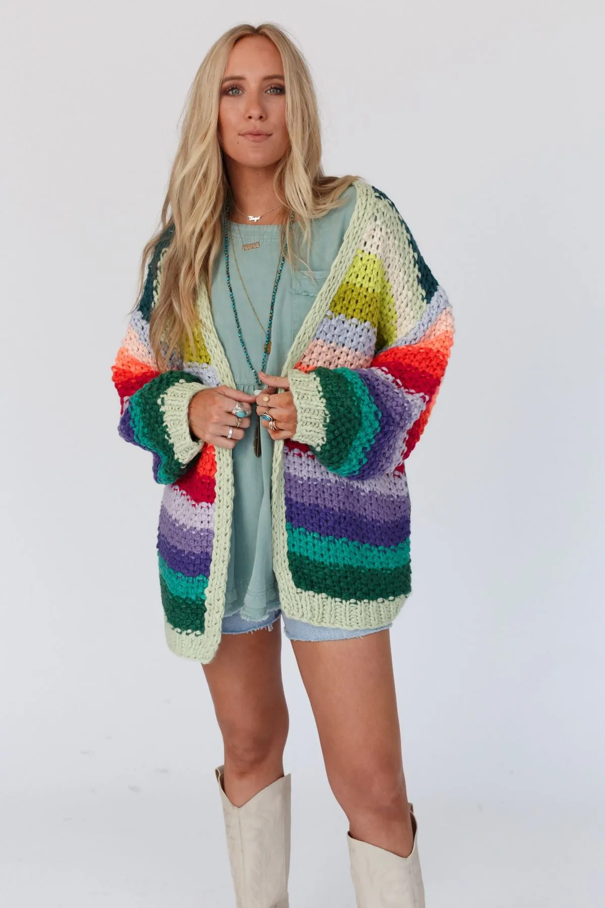 Wrapped up in Color Knit Cardigan - Green Multi