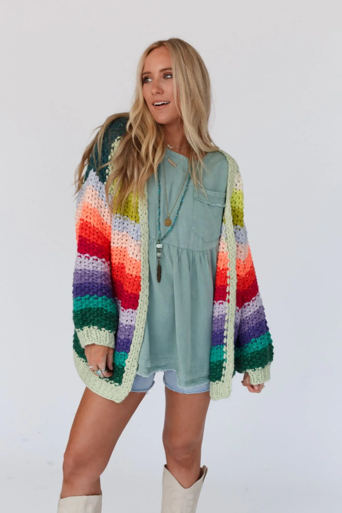 Wrapped up in Color Knit Cardigan - Green Multi